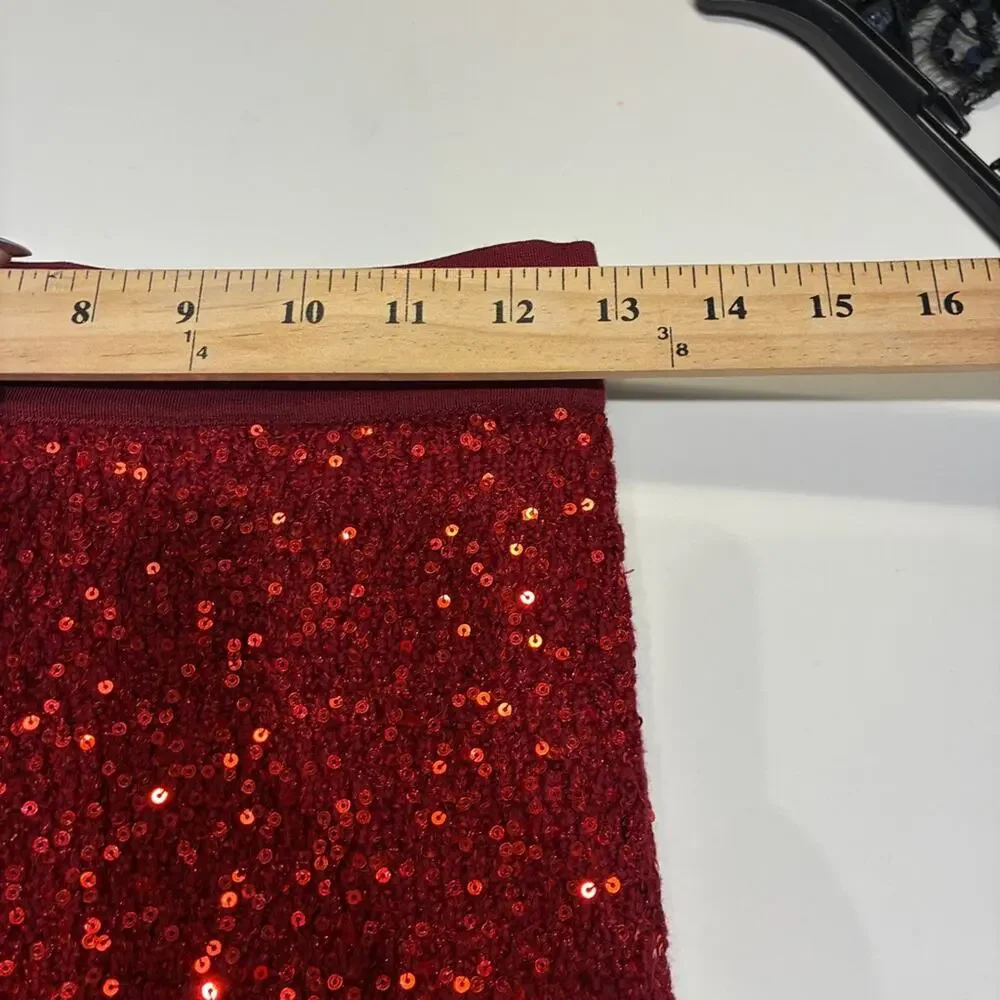 Alice + Olivia Red Sequin Bandage Mini Skirt Sz 0 - Picture 6 of 8